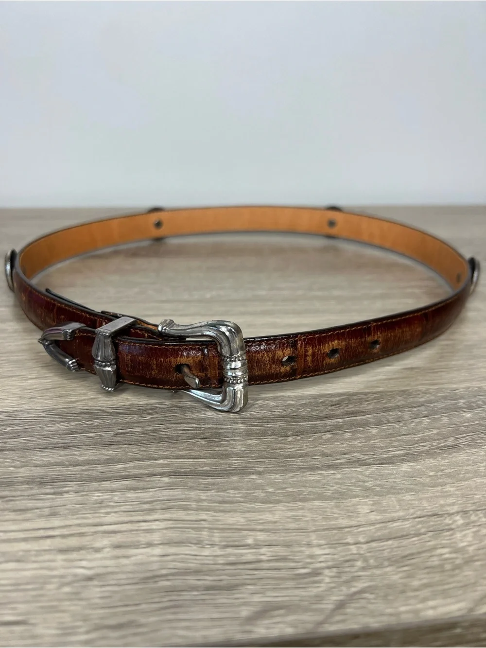Vintage Brighton Croc Embossed Leather Accent Belt Women’s Small Western Boho
